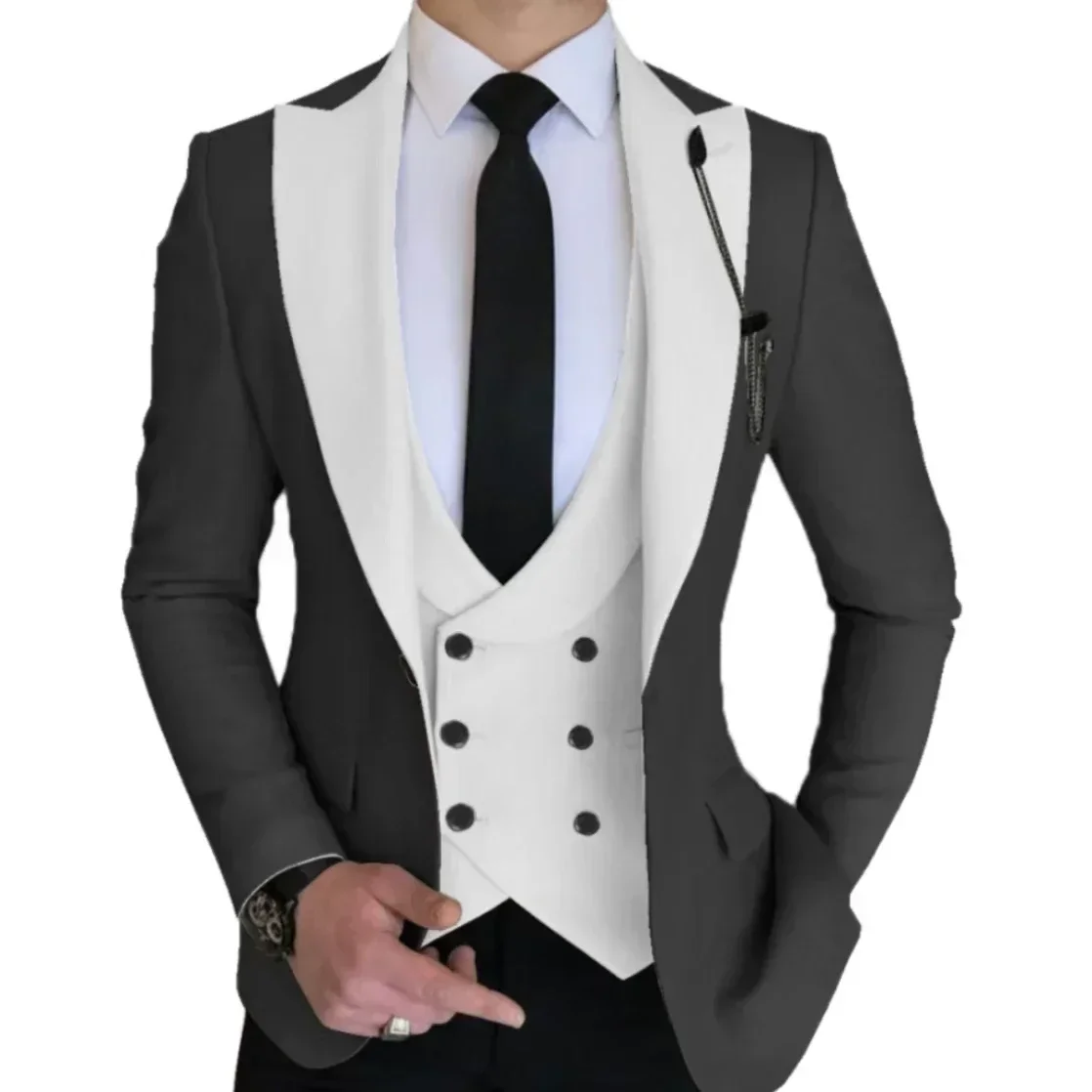 Formeller Herrenanzug, 3-teilig, Blazer, Weste und Hose, schmale Passform, Smoking, spitzes Revers, Brautkleider, Abschlussball, Abendkleid, Business