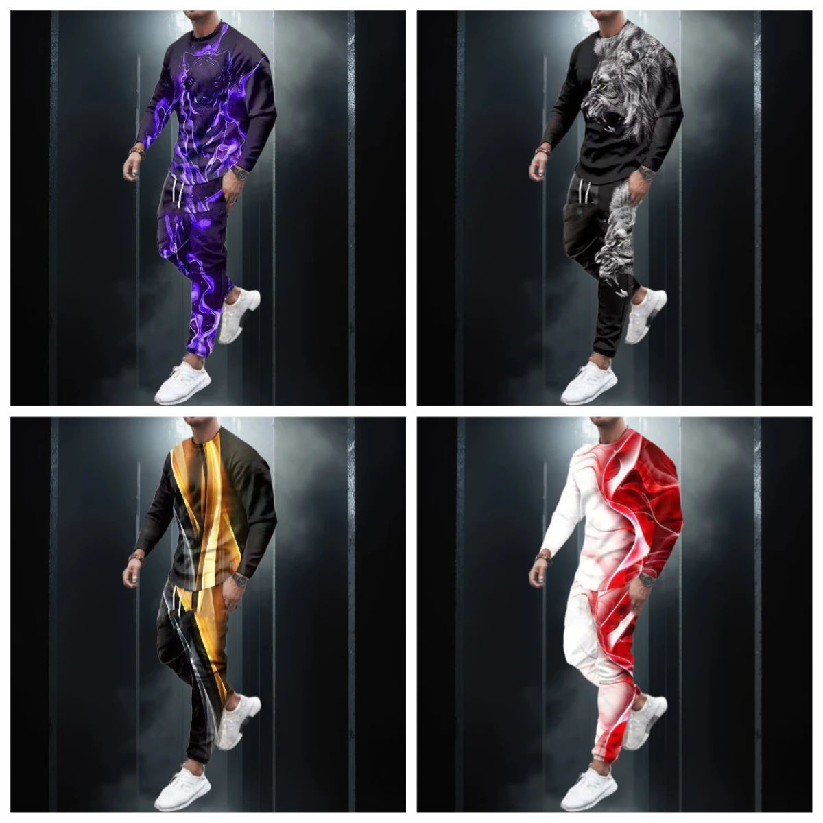 

NEW Latest Explosive Suits 3D Printed Ethnic Style Hunting Graffiti Men's Fashion Trend Long Sleeve T-Shirt Pants Set for Adults