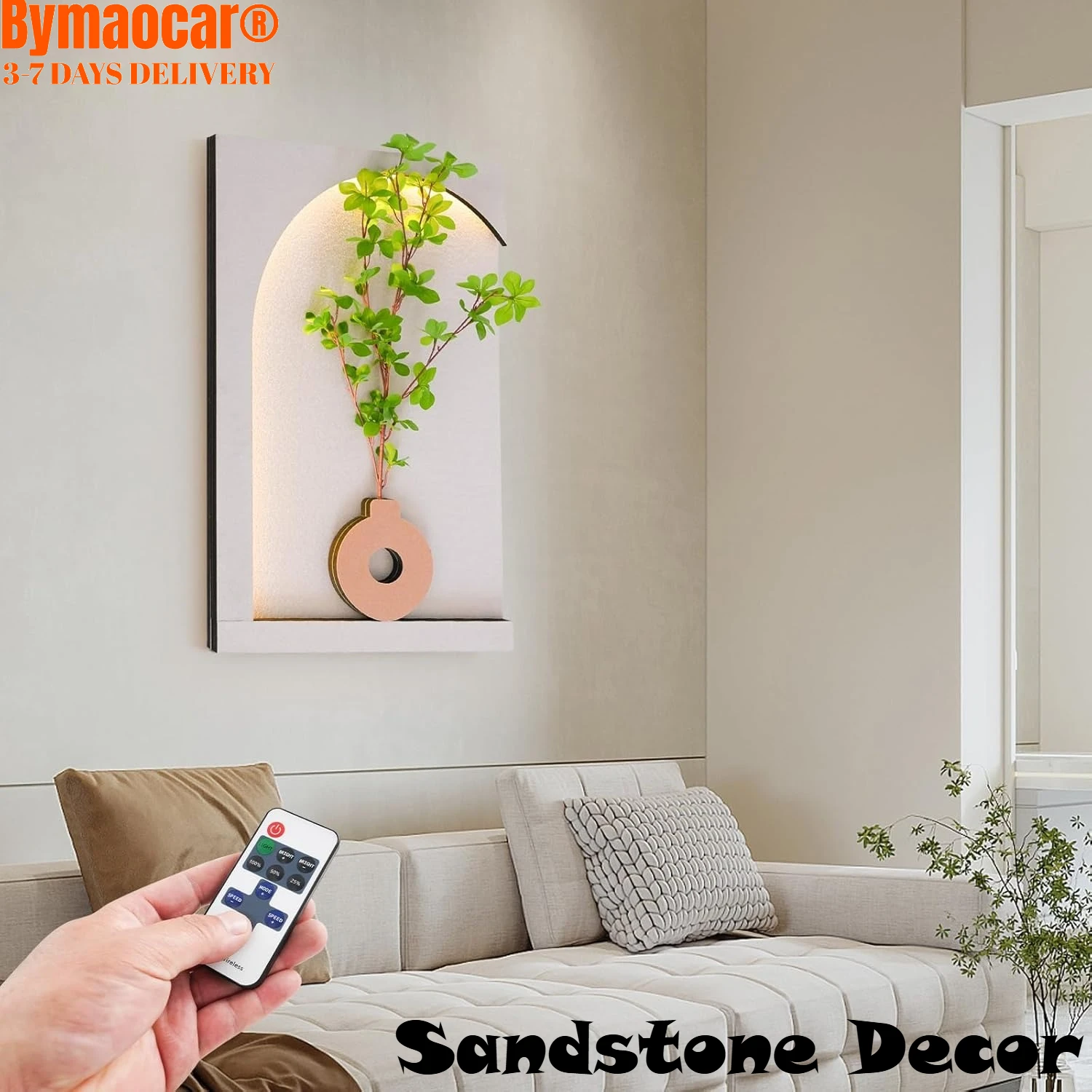 

Sandstone Decor, 50*70cm Wall Mounted Fresh Hanging Painting with Warm LED Light, Minimalist Artwork Abstract Marble for Hallway