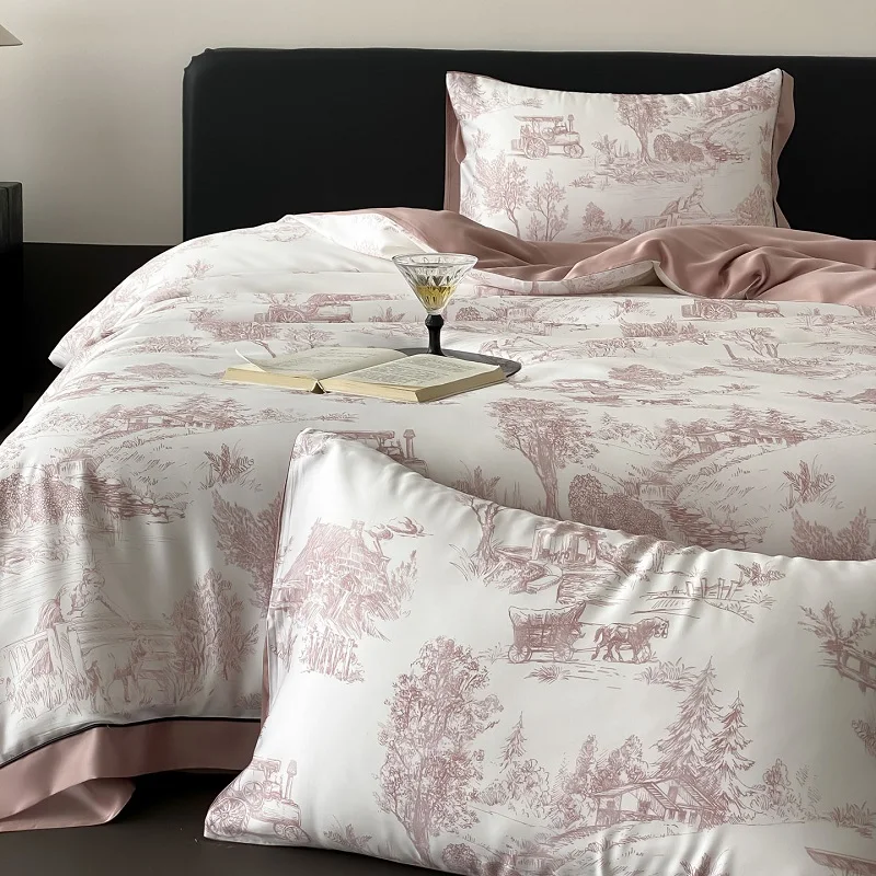 Luxury Organic Bamboo Soft Silky Printing Bedding Set Single Double Queen King Size Duvet Cover Flat/Fitted Bed Sheet Pillowcase