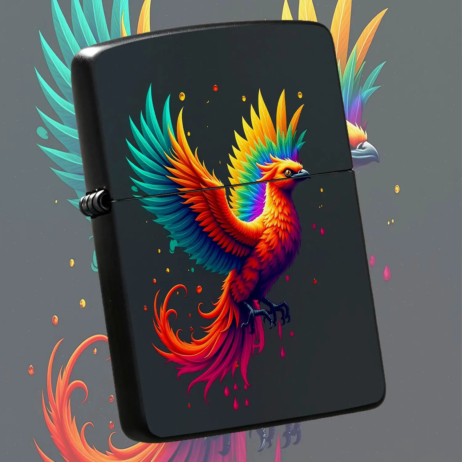 Vibrant Rainbow Phoenix Pattern Portable Lighter, Stylish Mythical Bird Themed Decorative Accessory, Ideal For Daily Carry Outdoor Gathering Scenarios, Unique Exquisite Trendy Practical Gift For All Users A Humorous And Interesting Lighter