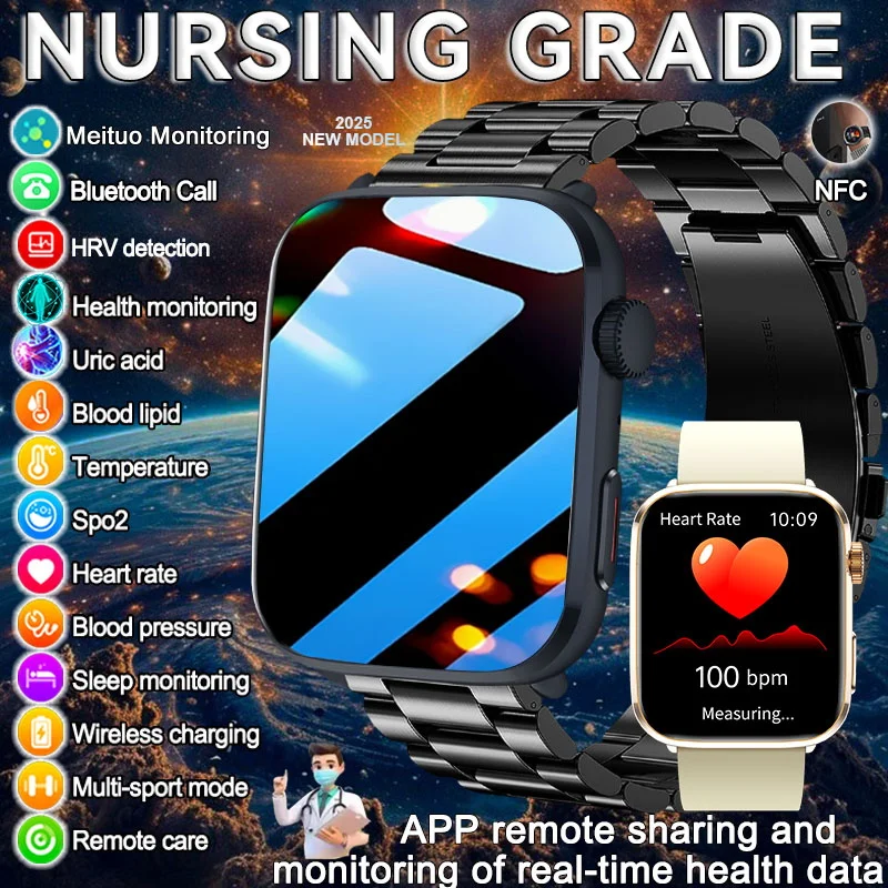 

2025 New AI Body analysis AMOLED Screen Smart Watches HRV+PPG Blood Pressure Uric acid Health monitor Bluetooth call Smart Watch
