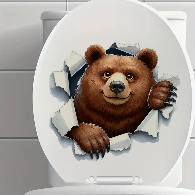 

90857# Bear in the Hole Toilet Stickers, Bright Wall for Home, Cabinet, Door,Decoration, Vinyl Car Decals, Art Wallpaper
