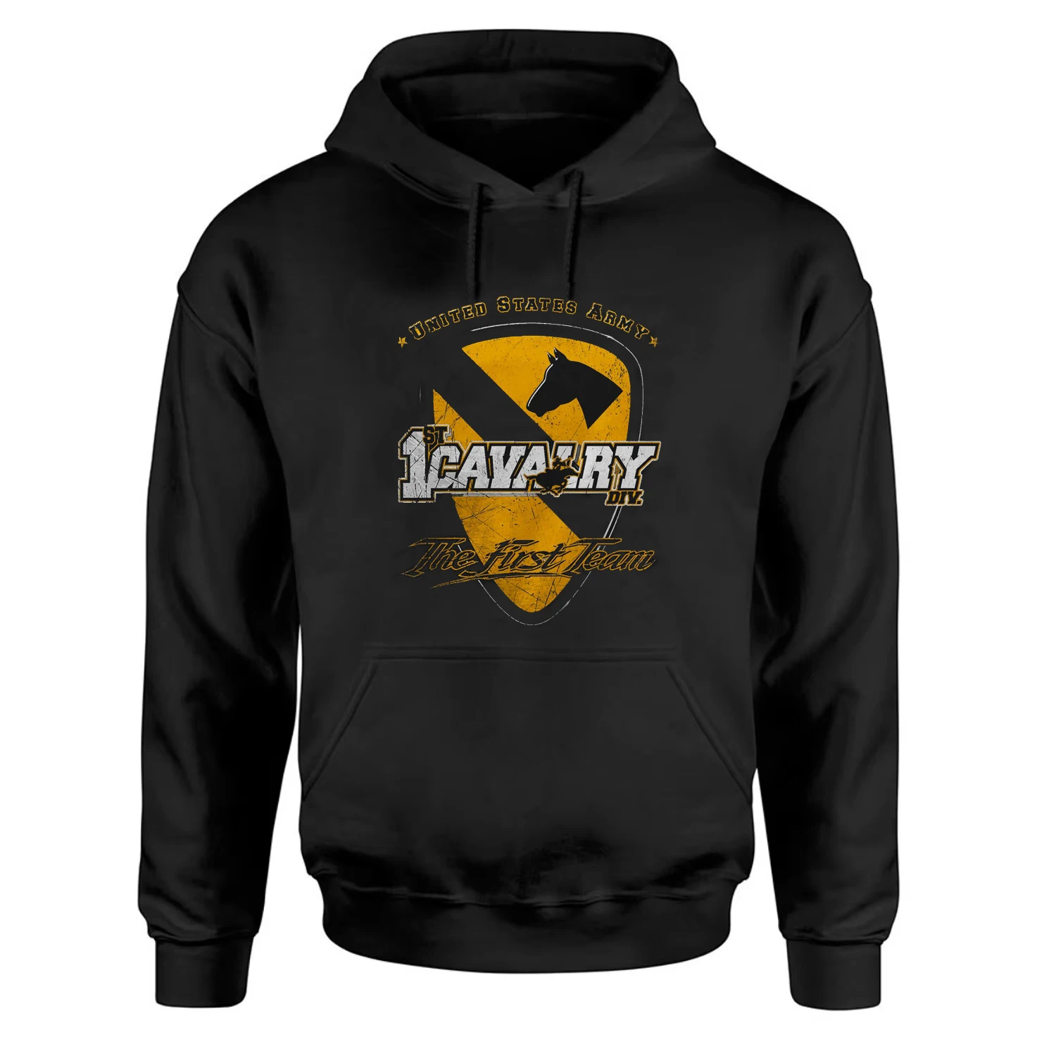 

The First Team US Army 1st Cavalry Division Pullover Hoodie Comfortable Cotton Casual Mens Sweatshirt Military Style Streetwear