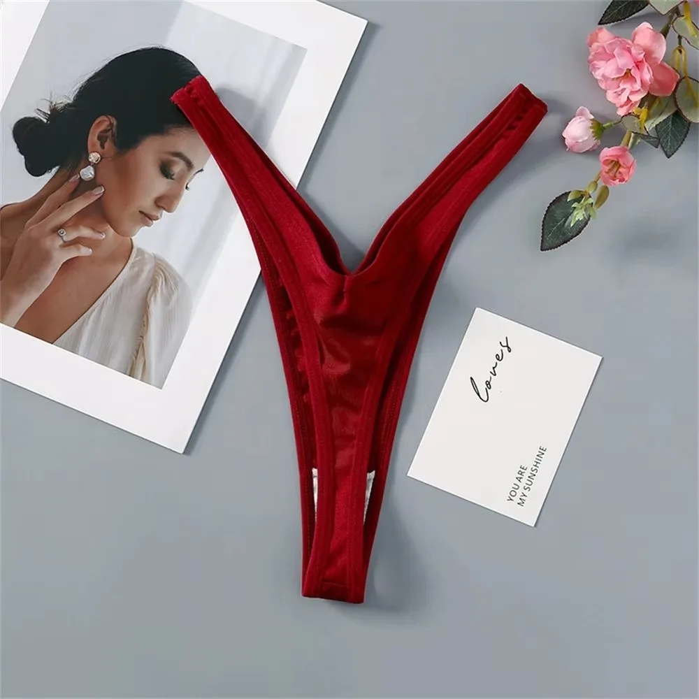 Hot Low Waist Bikini High Slit Thong Seamless Breathable Deep V Thong Elastic G Strings Thong Panties For Women