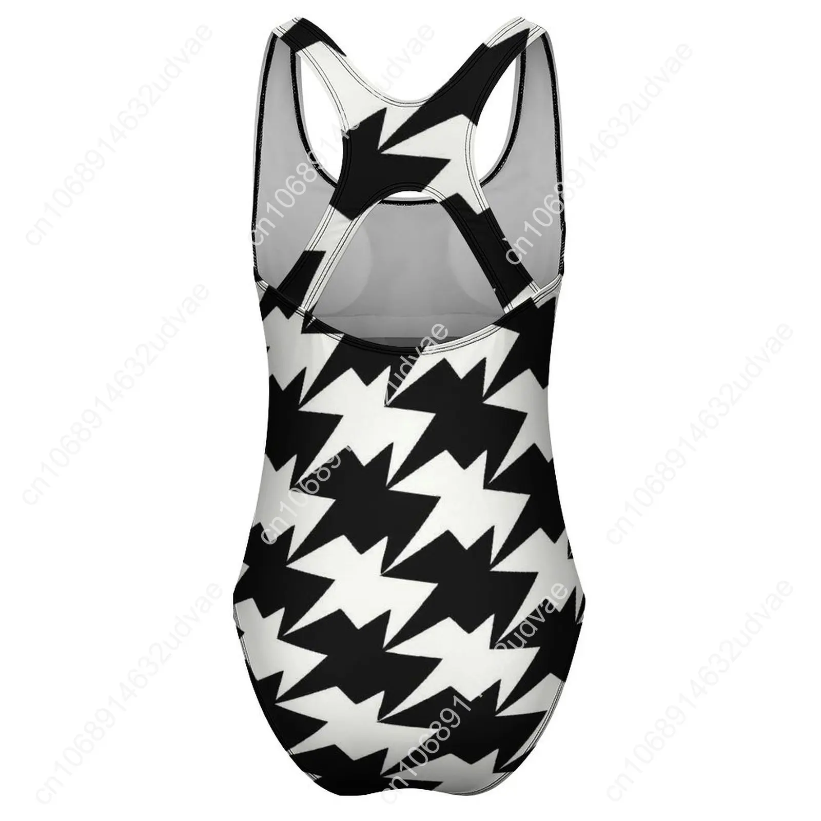 Houndstooth Graphic Swimsuit Modern Abstract Design Swimwear One Piece Vacation Bath Graphic Bodysuit Hollow Out Bathing Suit