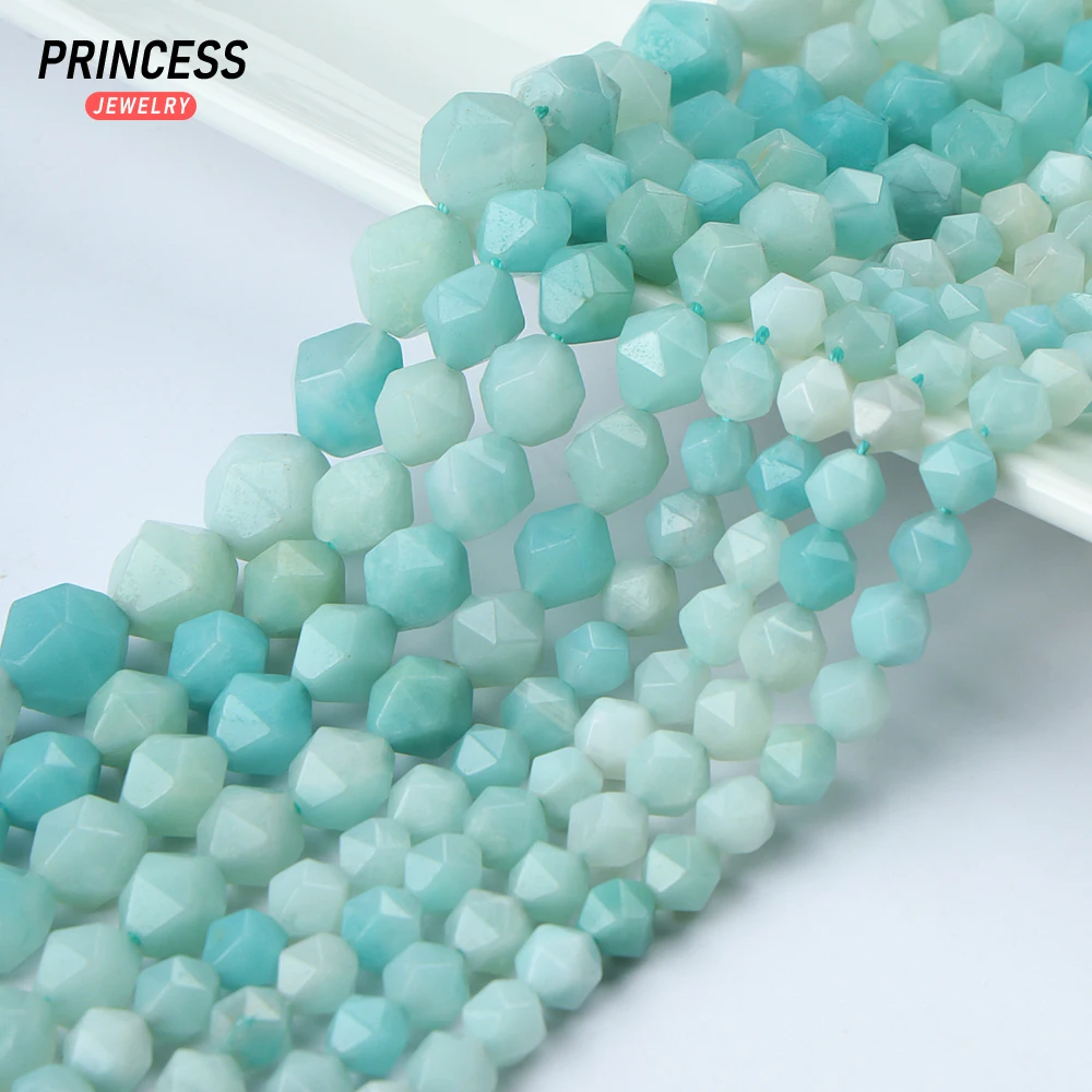 

A+ Natural Blue Amazonite Diamond Star Faceted Cut Beads 6 8 10mm Loose Beads for Jewelry Making Bracelets DIY Accessories