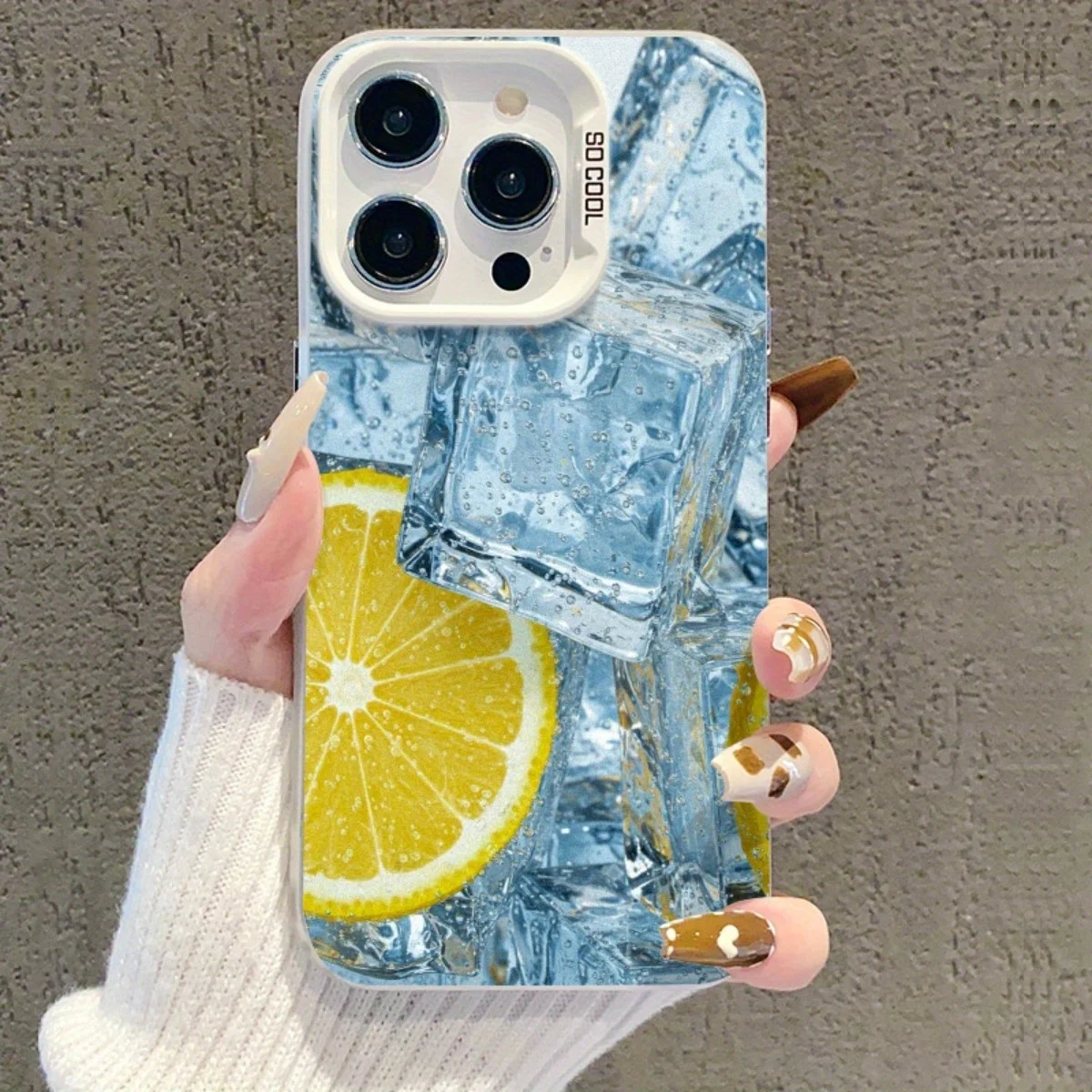 

Ice cube and lemon slice pattern phone case for iPhone 16 15 14 13 12 11 Pro/ Max/Plus shock-proof rear cover anti-fingerprint