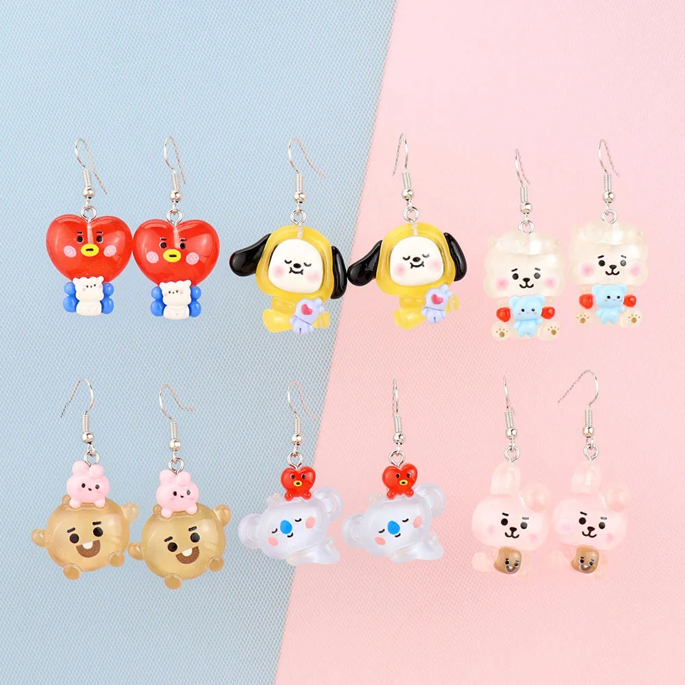 

2024 Kpop серьги для женщин полимерные BT21 Серьги детские ювелирные изделия изготовленные на заказ милые конфетные подарки для девочек ручной работы