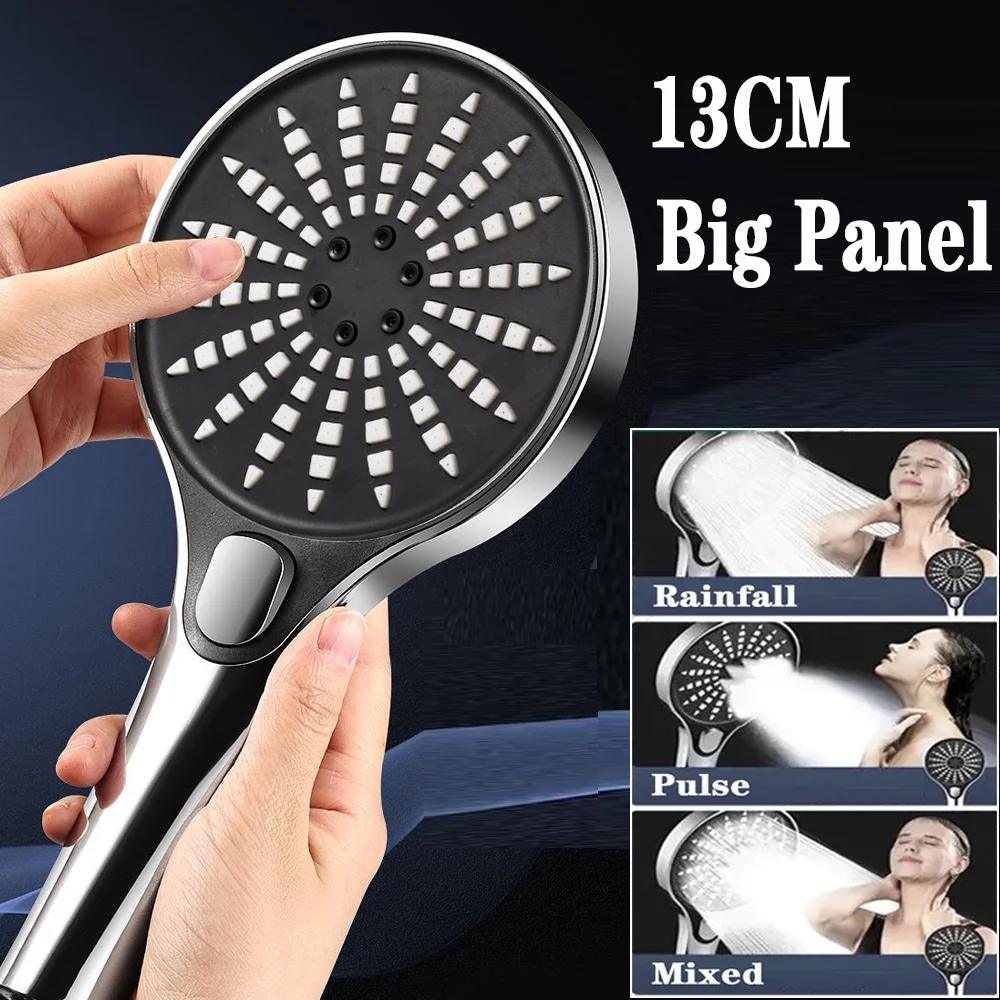 13 CM Big Panel Large Flow Supercharge Shower Head 3 Modes High Pressure Spray Nozzle Eco Rainfall Shower Bathroom Accessories