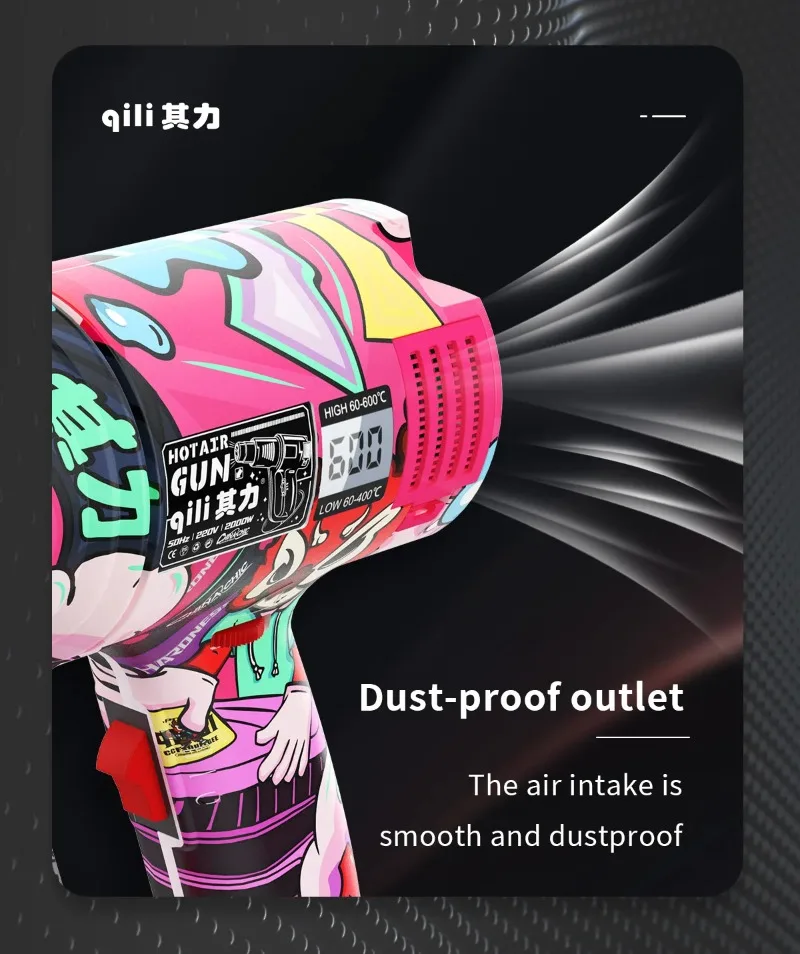 Qili 83B Pistola ad aria calda multicolore Strumento sorgente di calore fai-da-te con temperatura regolabile Potenza di uscita nominale 2000 W Tensione nominale 220 V