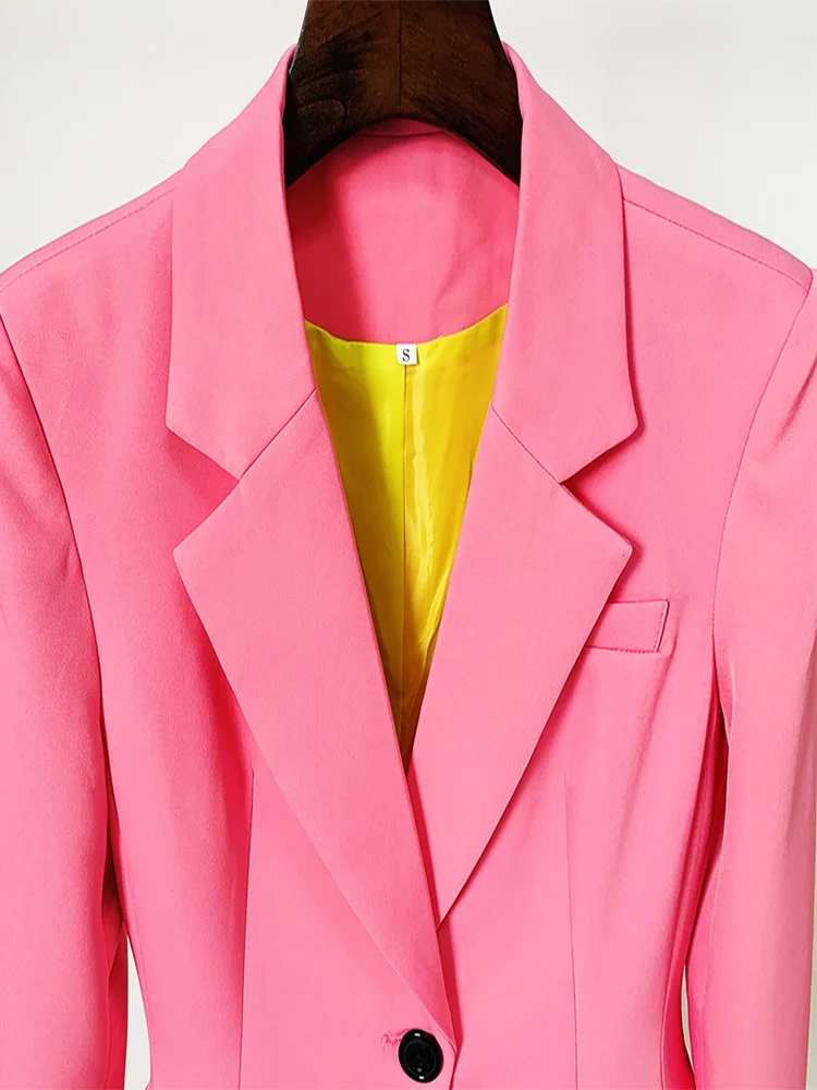 Chaqueta de diseñador elegante para mujer, Blazer largo rosa con un solo botón, 2024