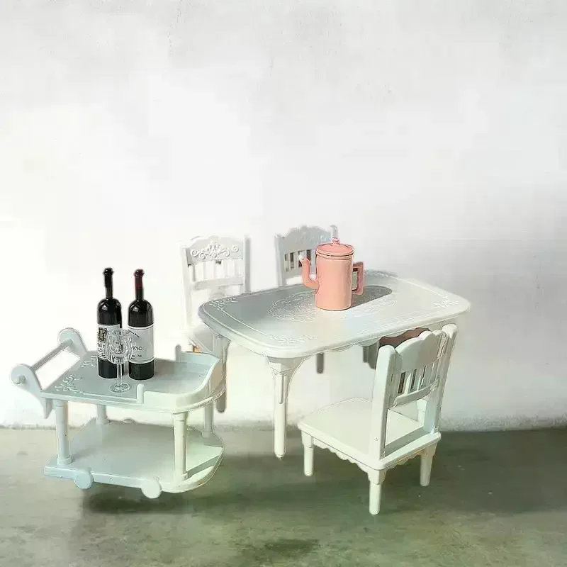 Carro de comida de plástico para casa de muñecas en miniatura 1:12, mesa y silla, modelo de muebles para el hogar, juguete de decoración para casa de muñecas