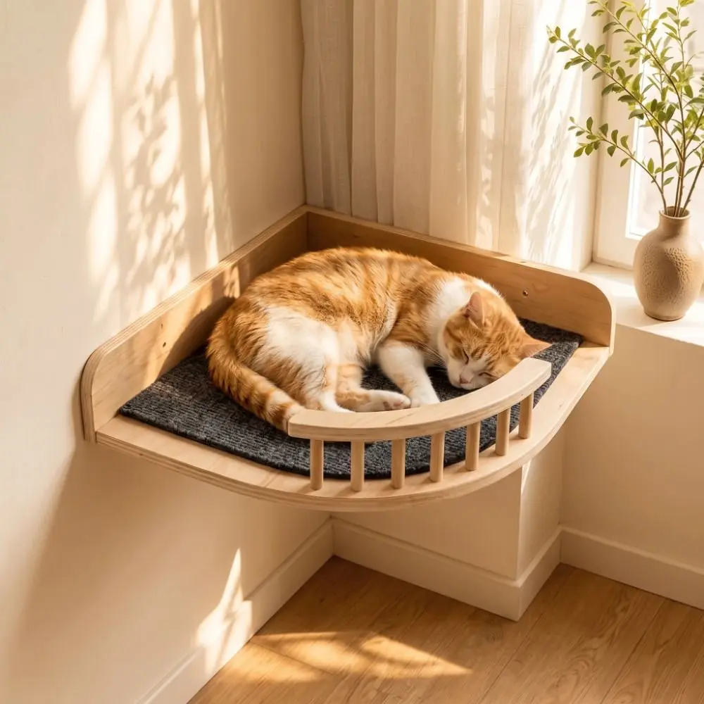 Wooden Wall Mounted Cat Tree Wide Steps Space-Saving Cat Wall Steps Sturdy Scratching Pads Cat Floating Stairs Indoor Use