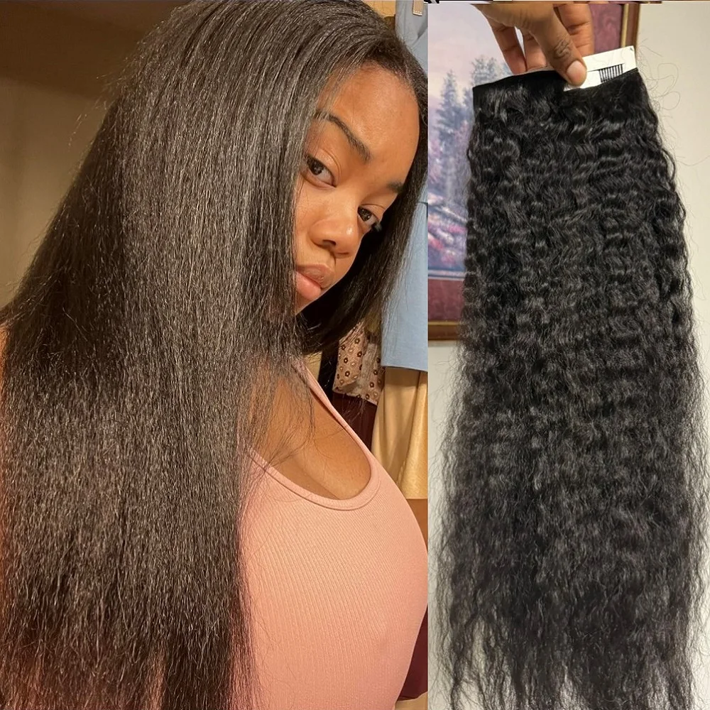 ナチュラルブラックヘアクリップインヘアエクステ、見えないシームレスストレートレミー人毛クリップインエクステ、女性用、8個セット