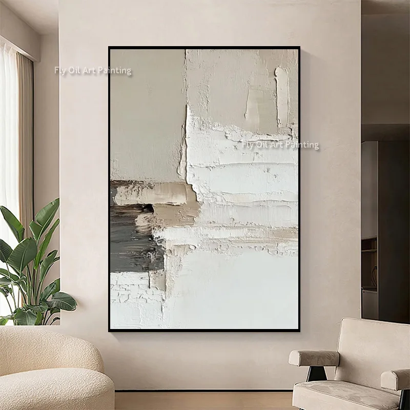 100% Handmade Mark Rothko Style Beige Grey Thick Canvas Wall Art Wabi‑Sabi Impasto Abstract Oil Painting For Accent Decor