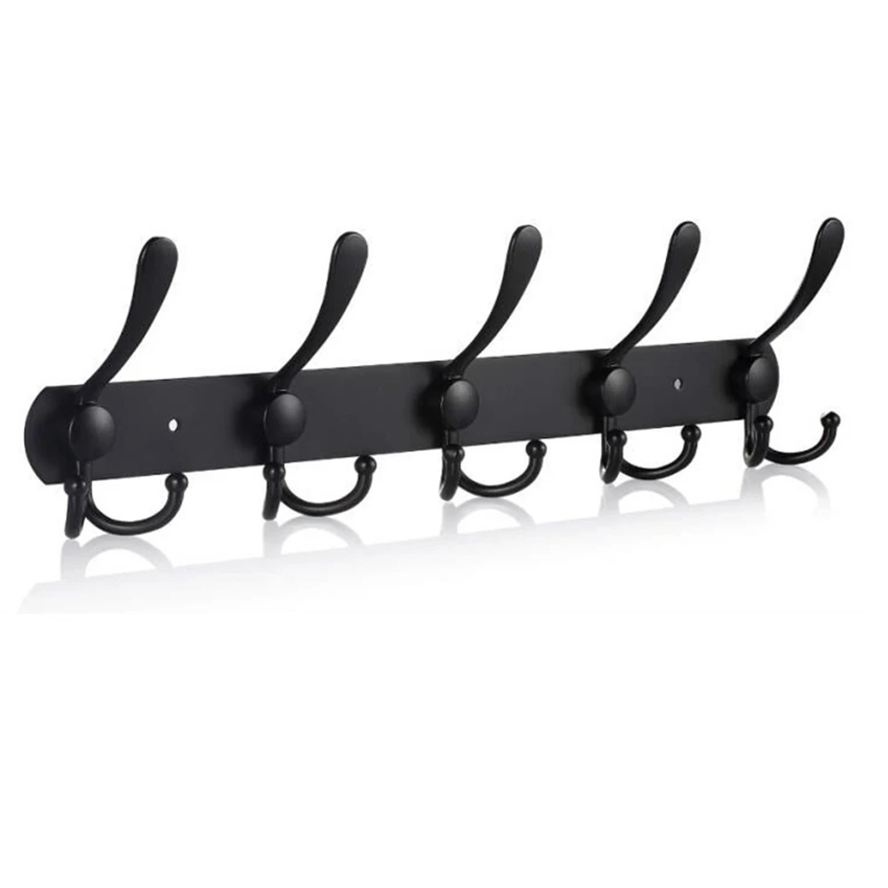 Nordic Wall Hook Stainless Steel Black Robe Hook Bathroom Hooks Clothes Hanger Kitchen Double Row Hook Coat Hooks Decorative