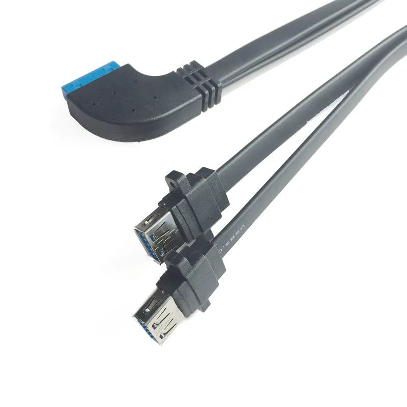 50cm Dual USB 3.0 Female Side bend 20 Pin Header Motherboard Adapter Cable 2 USB Screw Panel Mount Motherboard Flat Cable Cord