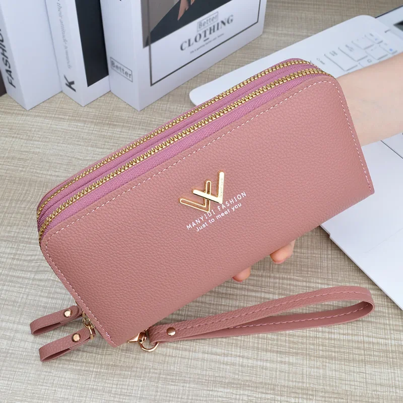 New  Wallet Women\'s Long PU Handbag Simple and Large Capacity Double Layer Mobile Case  Purses for Women