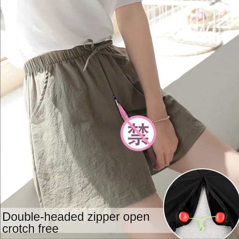 Outdoor Open Crotch Sex Pants, Exotic Hotpants Women Peach Hip Leggings Track Sweatpants Couple Casual Streetwear Summer Shorts