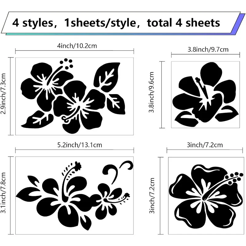 4 Styles Hibiscus Flower Car Sticker 20 * 20cm Hawaiian Stickers and Decals Black Hibiscus Branch Stickers Waterproof Vinyl