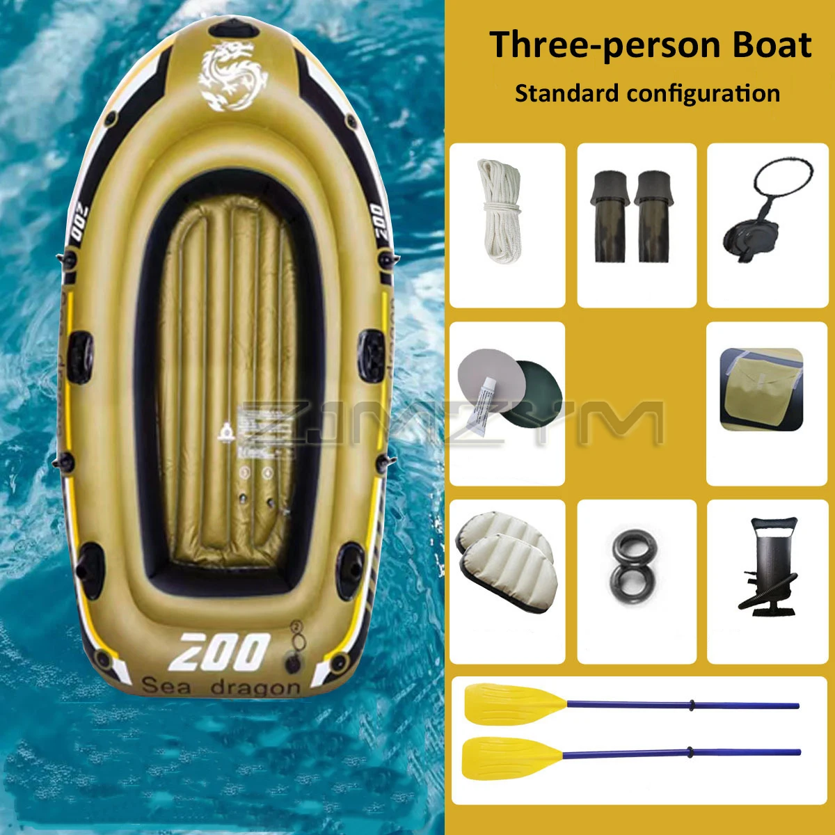 2 Adult+ 1 Child Inflatable Fishing Boat PVC Rowing Boats Carry Weight 230KG Hand Pump Water Entertainment Supply