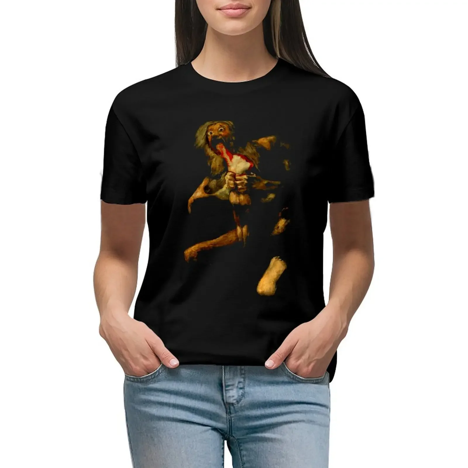 Saturn Devouring His Son Classic Painting by Francisco Goya goth art lover gift T-Shirt oversized shirts graphic tees tops Women