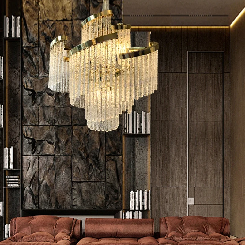 

New Designer Glass Tassel Chandeliers, Gold Spiral Stainless Steel Fixture Lighting, Room Decoration, Dimmable