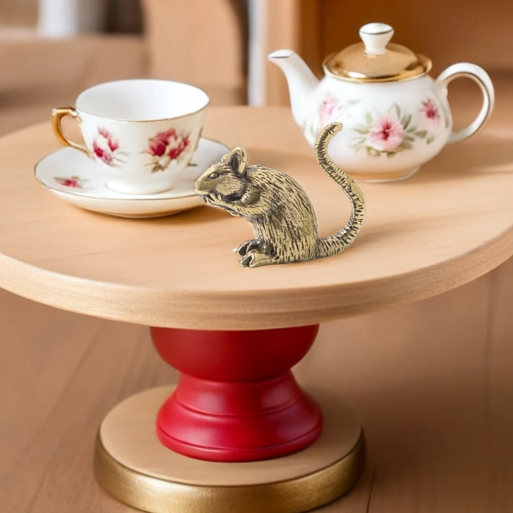 

Brass Mouse Statue Small Animal Ornament Chinese Metal Rat Office Home Decor Desktop Gift Keychain Pendant Symbolizing Wealth