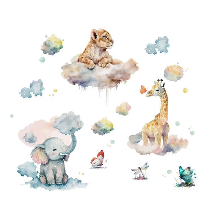 Wasserfarben-Wandaufkleber Elefant Giraffe Tiger für Kinderzimmerdekoration Wandbild Kinderzimmerdekor Cartoon-Tiere Selbstklebende Aufkleber – Detail 7