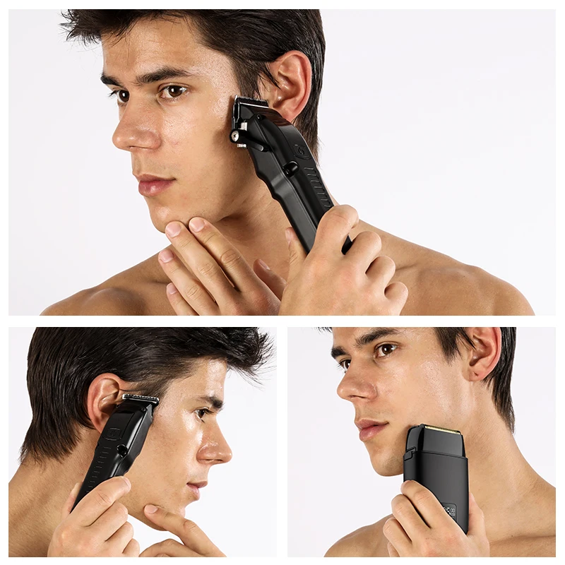 Resuxi 977 Профессиональная машинка для стрижки волос с лезвием DLC, набор 3-в-1, перезаряжаемая бритва с фольгой, ЖК-дисплей, 4 скорости, регулируемая для мужчин