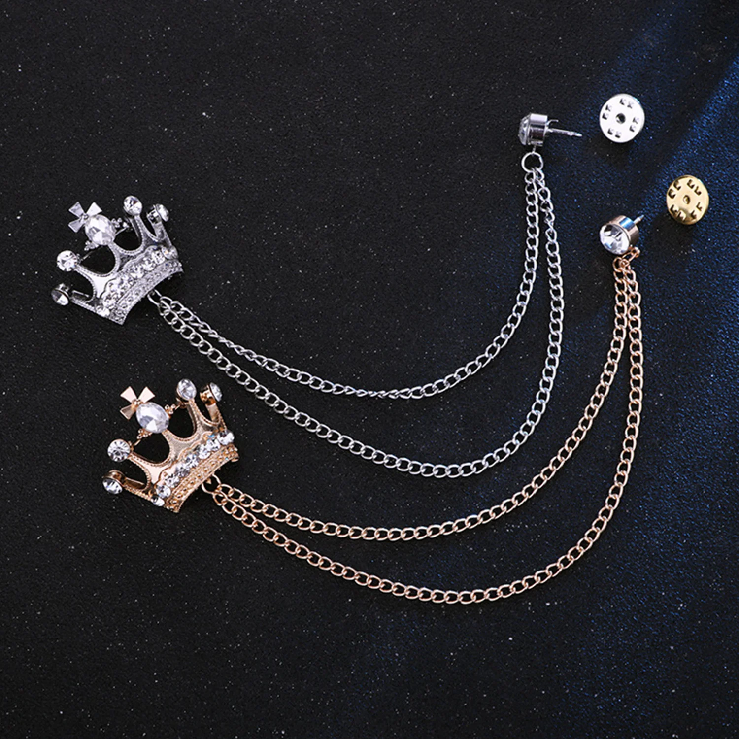 Unisex Korean British Style Crown Shape Brooch Tassel Chain Lapel Pin Retro Corsage Suit Accessory Female Corsage Men Accessorie