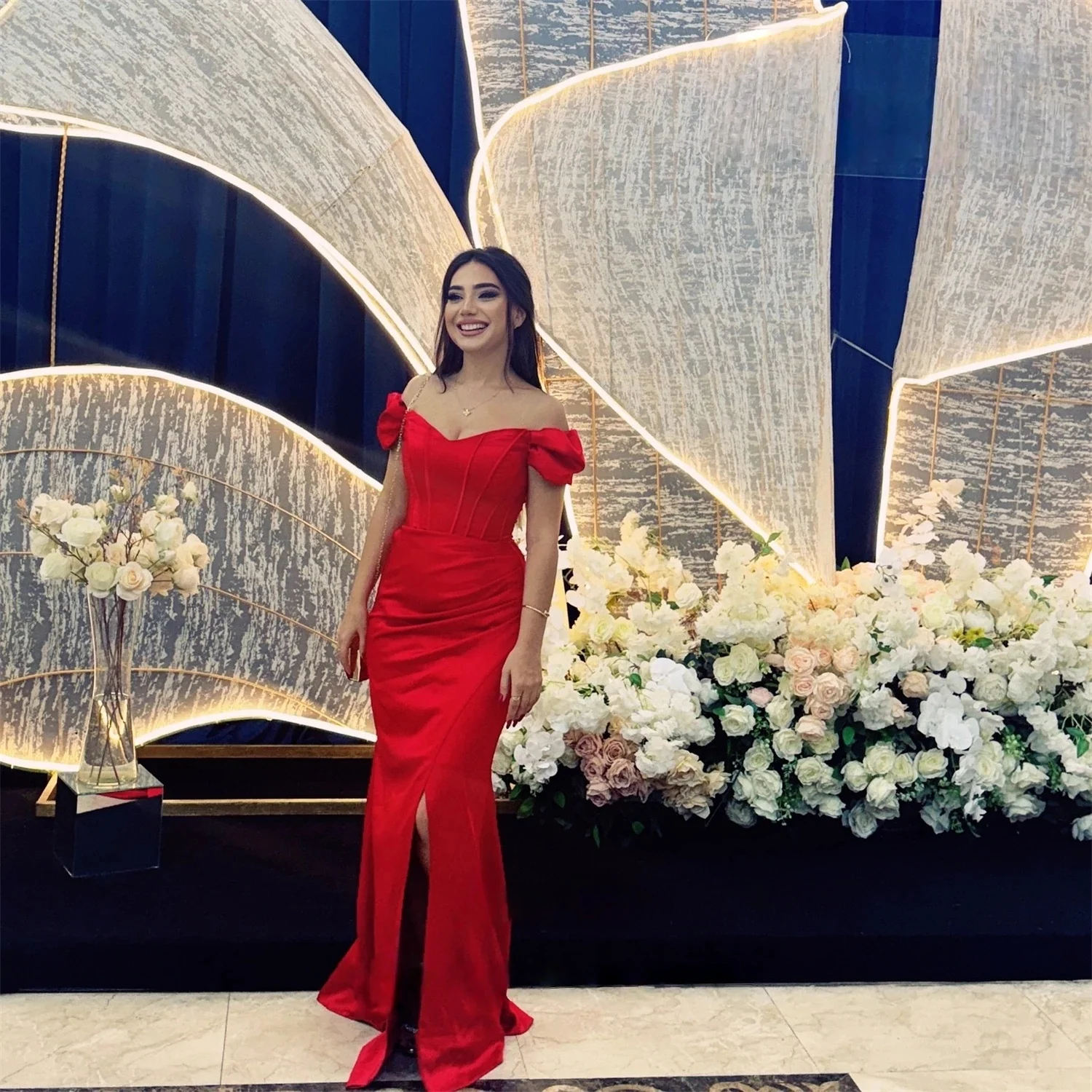 

Красное вечернее платье с разрезом на заказ, вечерние платья для выпускного вечера, унисекс, Джерси в стиле ретро, Дубай, Саудовская Аравия, индивидуальный заказ