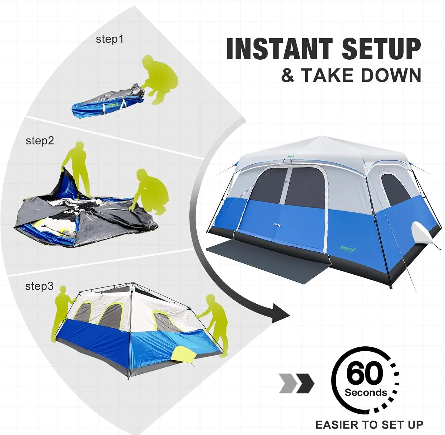 Instant Cabin Tent, 8 Person/10 Person Camping Tent Setup in 60 Seconds with Rainfly & Windproof Tent with Carry Bag for Family