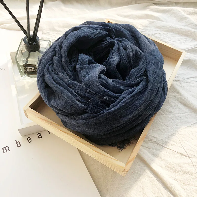 Japanese Style Unisex Cotton Linen Scarf Tie-dyed Autumn Winter Men Scarves Wraps Korean Fashion Men's Bufandas Male Accessories