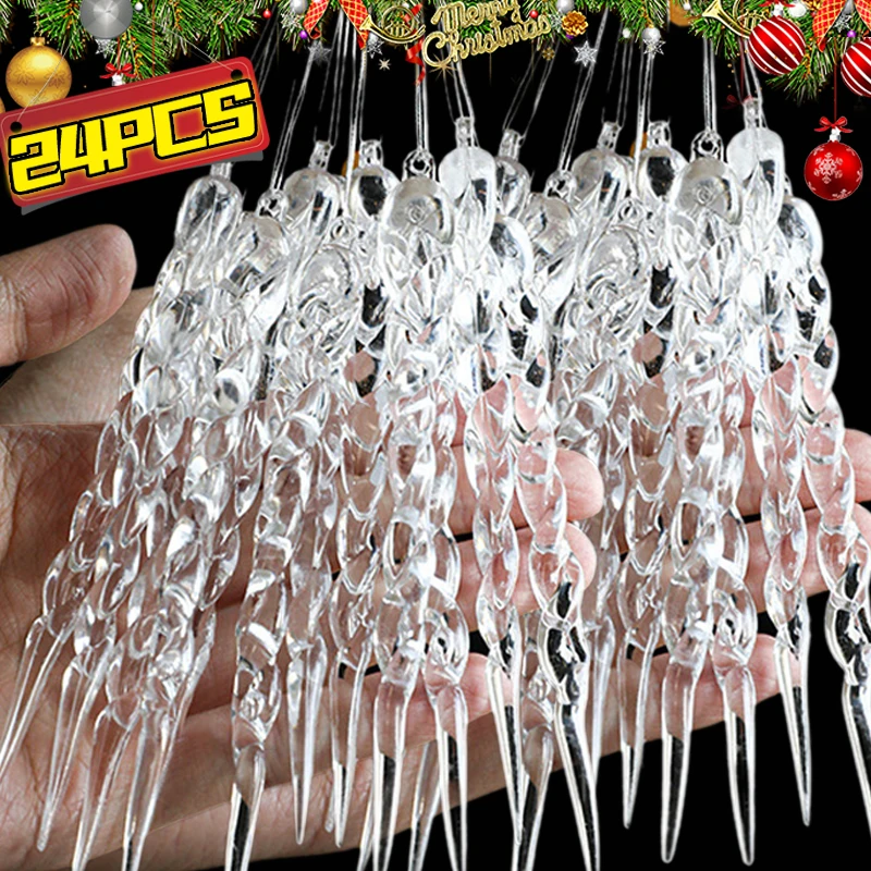 24/2pcs Crystal Clear Snowflake Christmas Tree Ornaments Icicle Water Drop Decoration For Xmas Winter Party Acrylic Ice Pendants