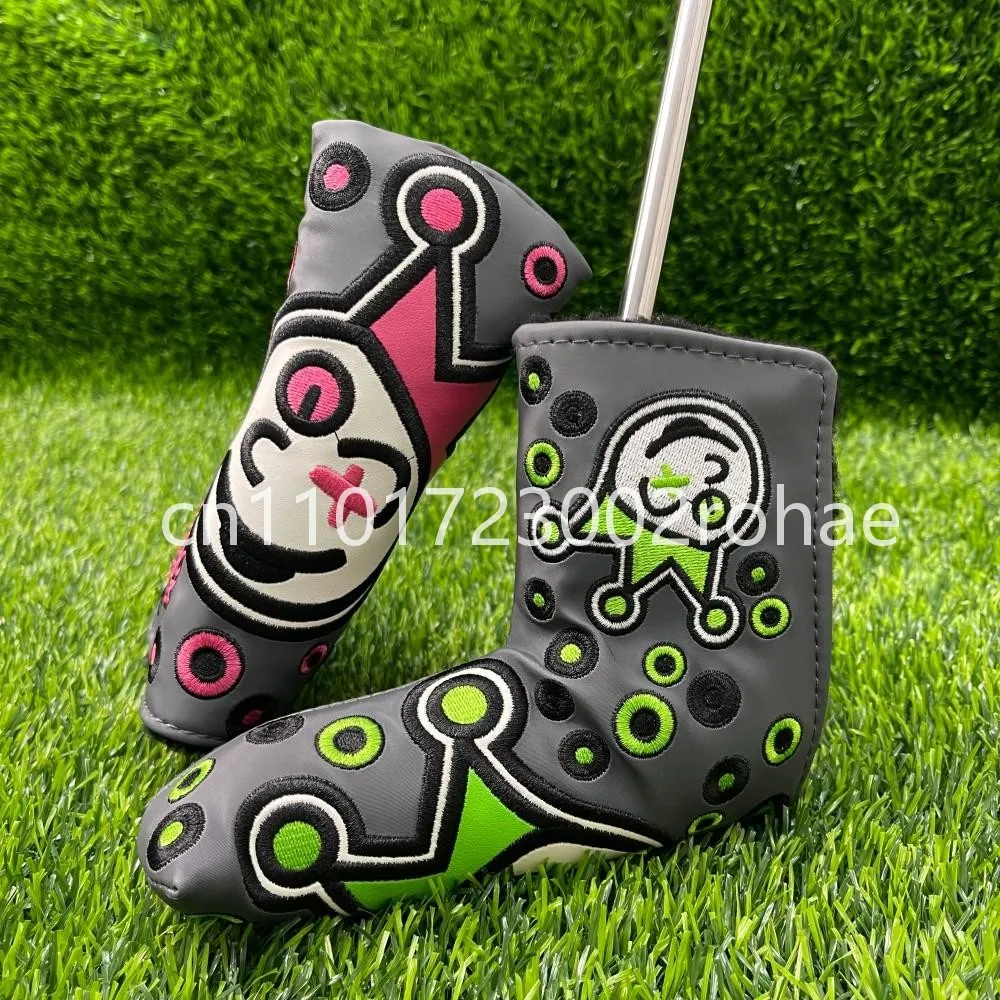 

Golf Putter Cover:Embroidered Premium PU Leather L-Style Mallet Headcover Snowman Jester