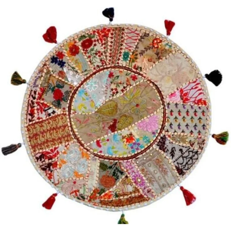 

32 Inch Brand New Indian Patchwork Circular Floor Cushion Cover Pillow Decoration Bohemian Home Art