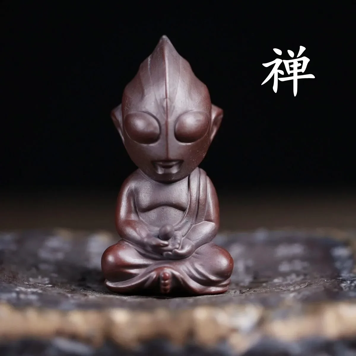 8 cm buddhistische Stimmungsfigur Bodhisattva Chanyi Altman Figuren Avalokitesvara Tiga Goldener Körper Buddha Modell Lila Sand Tee Haustier