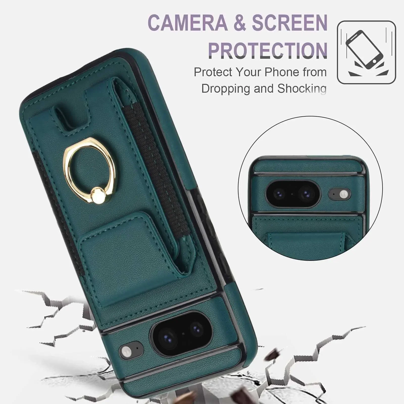 For Google Pixel 9 Pro XL Case Shockproof Wristband Ring Bracket Cover for Google Pixel 8 Pro 8A Wallet Leather Protective Case