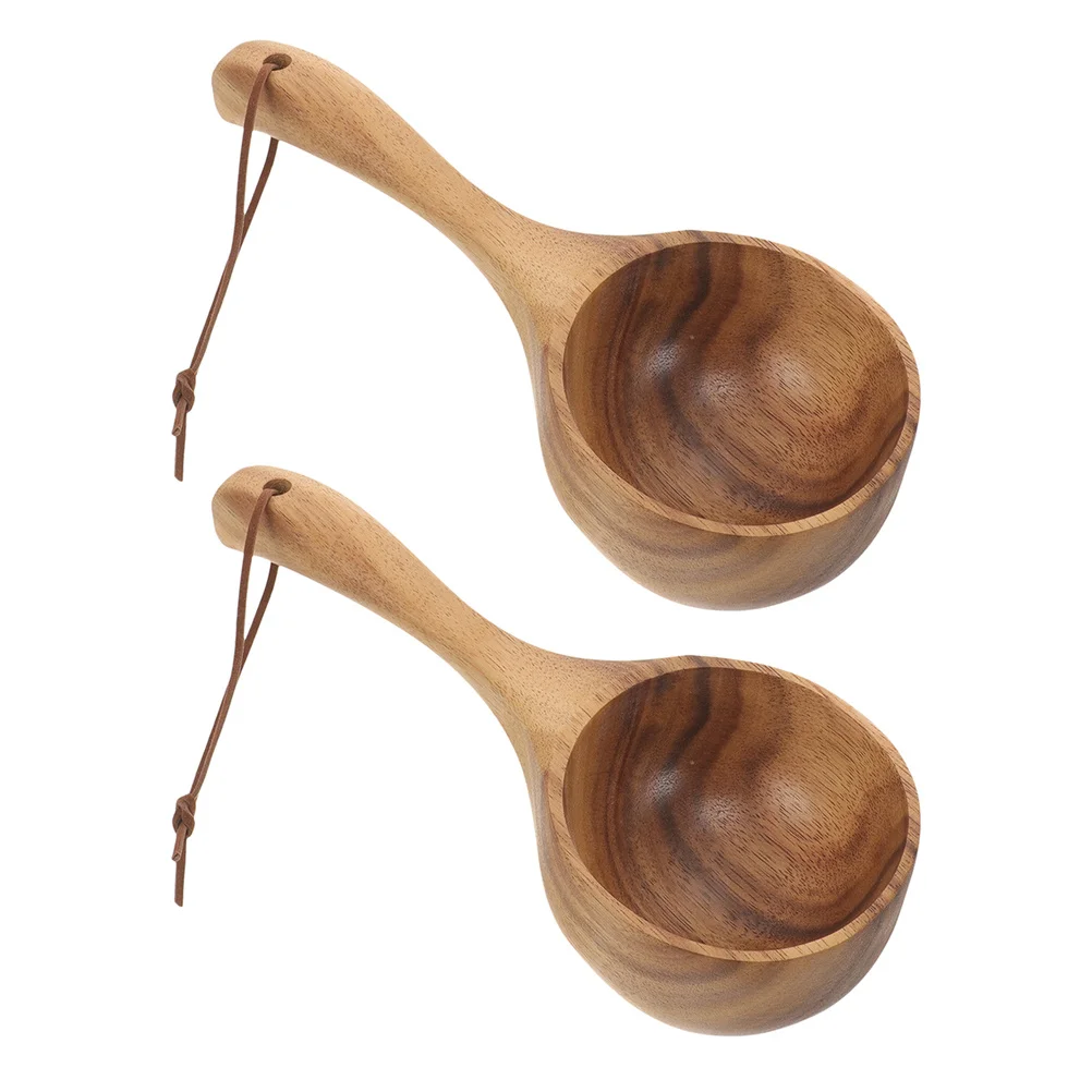 

2 шт. деревянный совок для воды с длинной ручкой, половник для ванны для ванной комнаты, сауны, многофункциональная прочная чашка для ополаскивания для купания, деревянный половник для воды