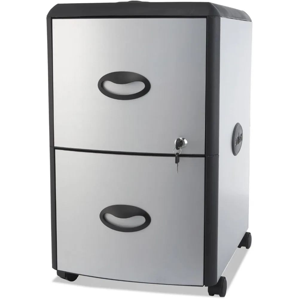 

61351U01C Мобильный шкаф для документов с двумя ящиками, металлическое сайдинг, 19 Вт x 15d x 23h, серебристый/черный