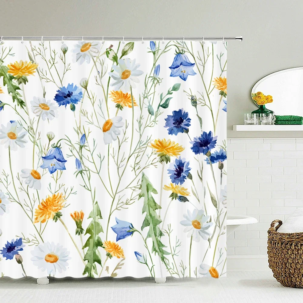 Flowers Plant Fresh Pattern Shower Curtains Waterproof Fabric Bathroom Decor Shower Curtain Multiple Size 240X180 Bath Screen