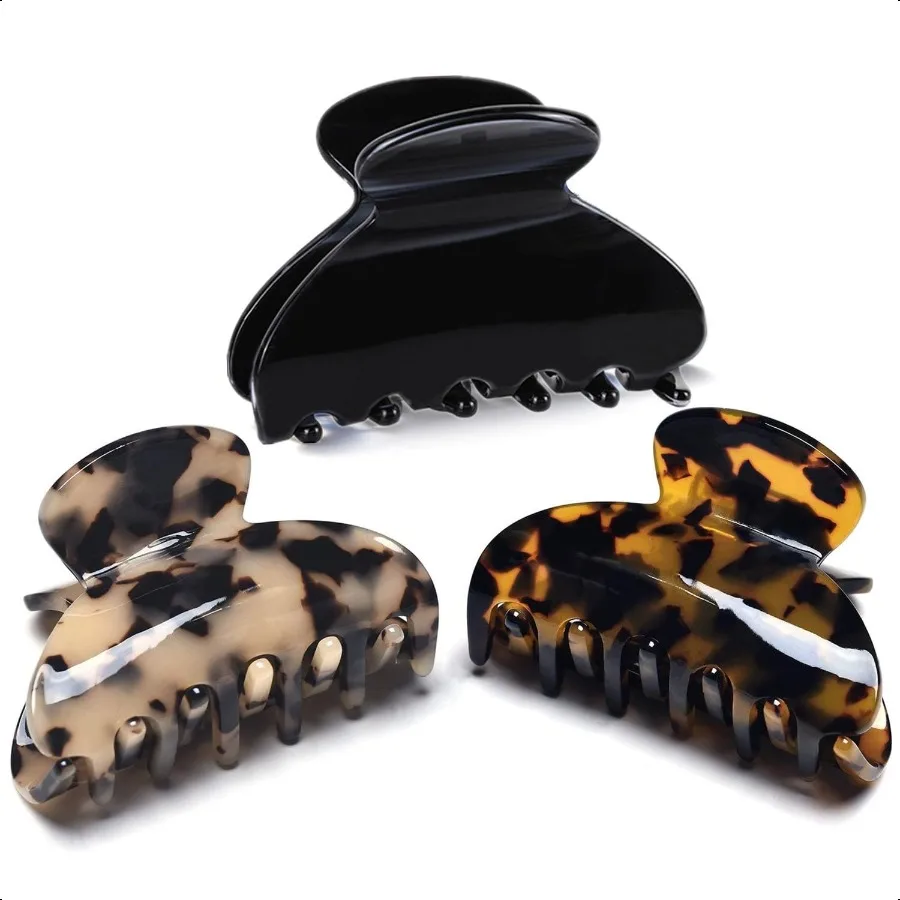 

Medium Claw Hair Clips for Women Girls Tortoise Hair Jaw Clips Celluloid Hair Claw Clamps Leopard Print Hair Clasp 3 Pack Mothe
