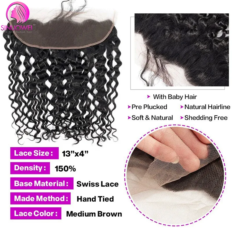 10A Brazilian Water Wave Bundles Human Hair With Frontal 3 Bundles and 4x4 Lace Closure Wet and Wavy Virgin Hair Natural Color