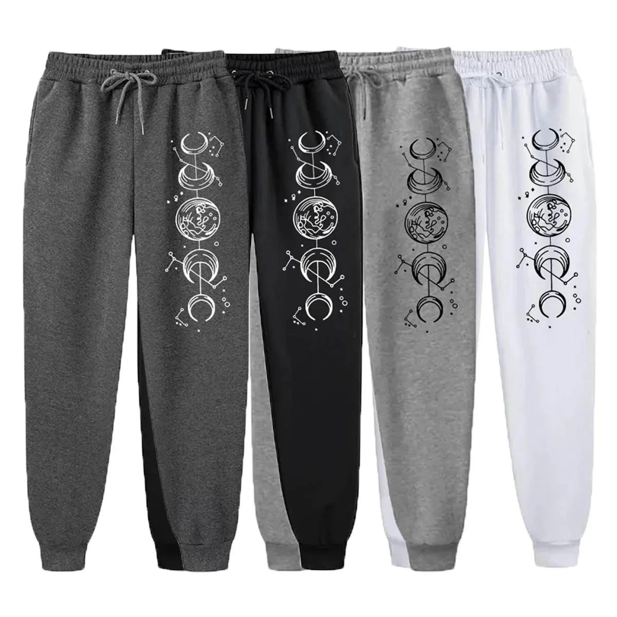 

Males Women's Connected Crescents Print Casual Versatile Fitness Jogging Pants Hip Hop Fashion Trousers with Drawstring Pockets