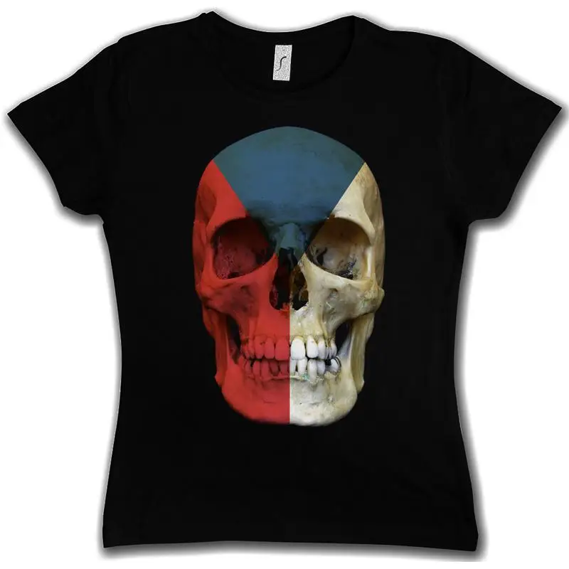 

CLASSIC CZECHIA SKULL FLAG WOMAN GIRLIE GIRL T SHIRT Biker MC Banner