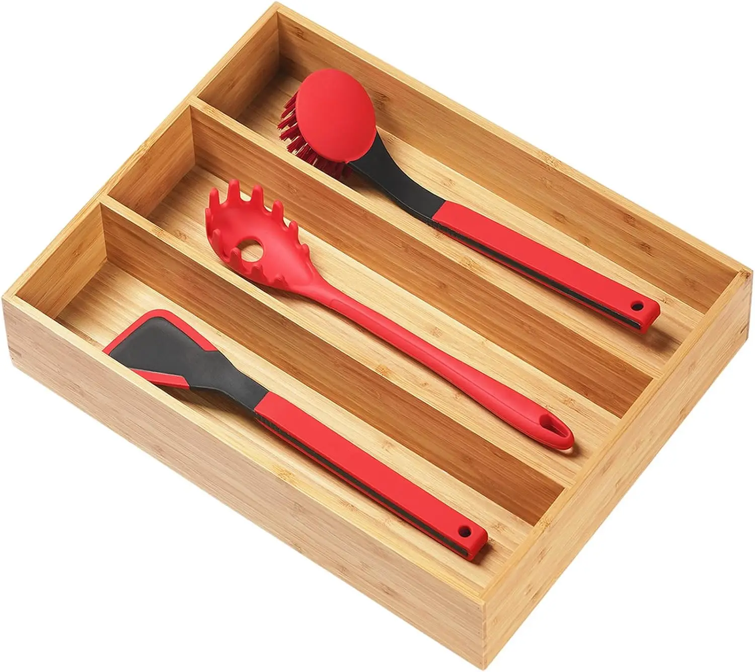 Bamboo Kitchen Utensils Organizer, 13 Inch Drawer Dividers for Silverware, Extra Deep Holder, with