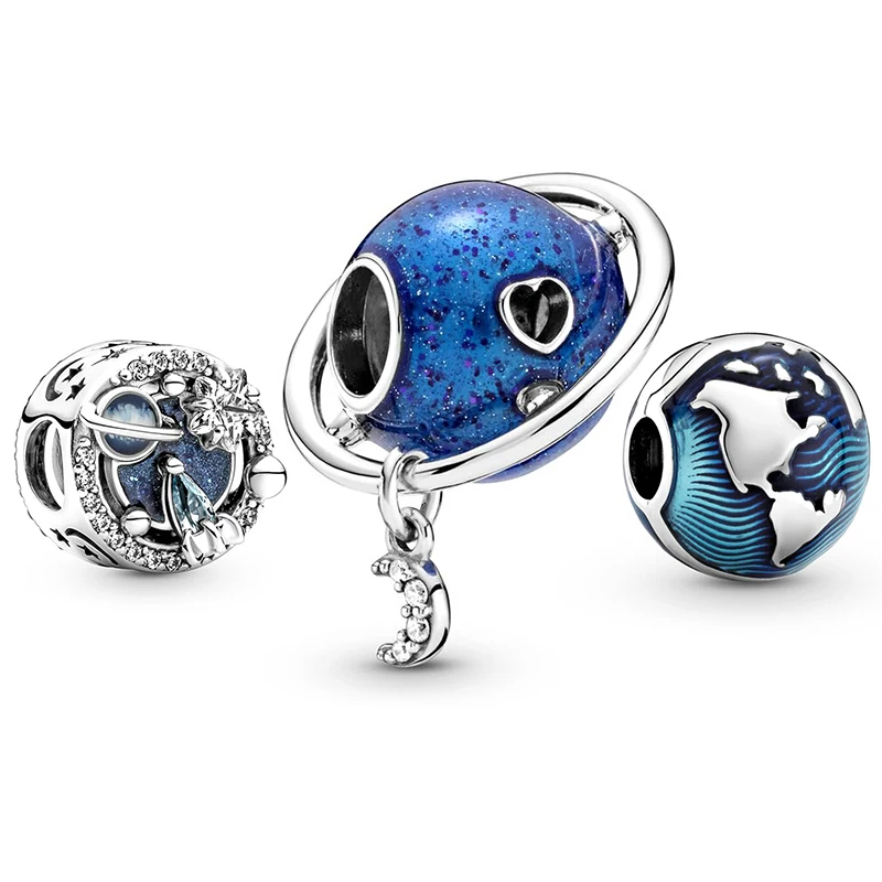 3Pcs/Lot Blue Crystal Astronaut Charms Beads Pendant Fit DIY Brand Charm Bracelets Necklaces For Women Fashion Jewelry Making