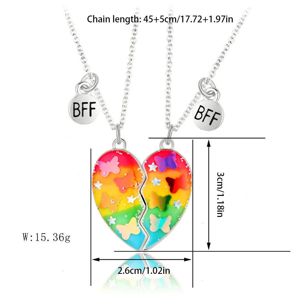 2 pezzi carino gradiente farfalla magnete collana per le donne moda coreana cuore spezzato catena clavicola BFF migliori amici gioielli regali